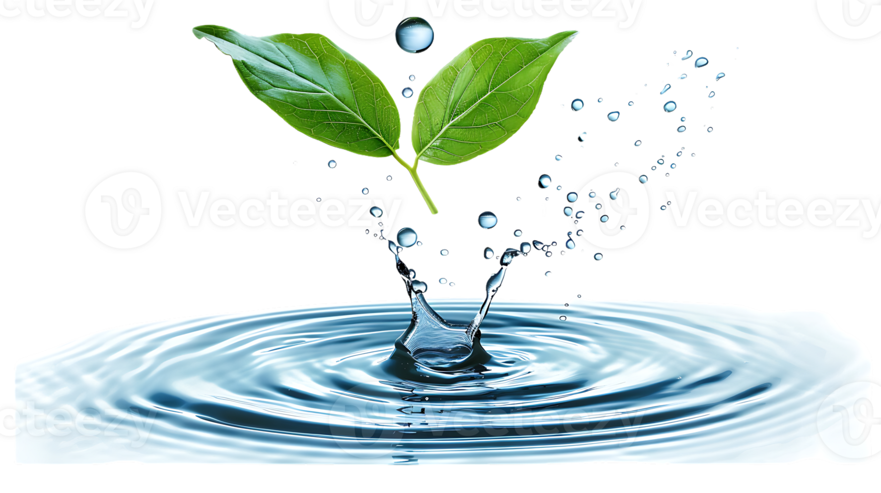 Water Droplet Splash with Green Leaf Illustration png