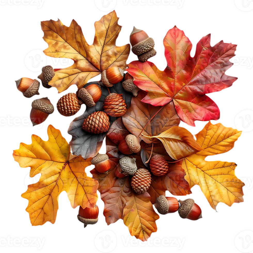 Autumn Illustration Acorns and Maple Leaves on transparent background png
