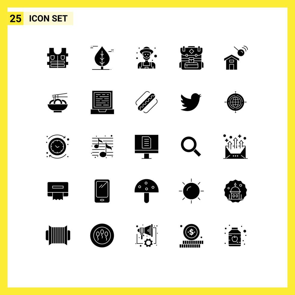 User Interface Pack of 25 Basic Solid Glyphs of noodle house man construction hiking Editable element Design Elements vector