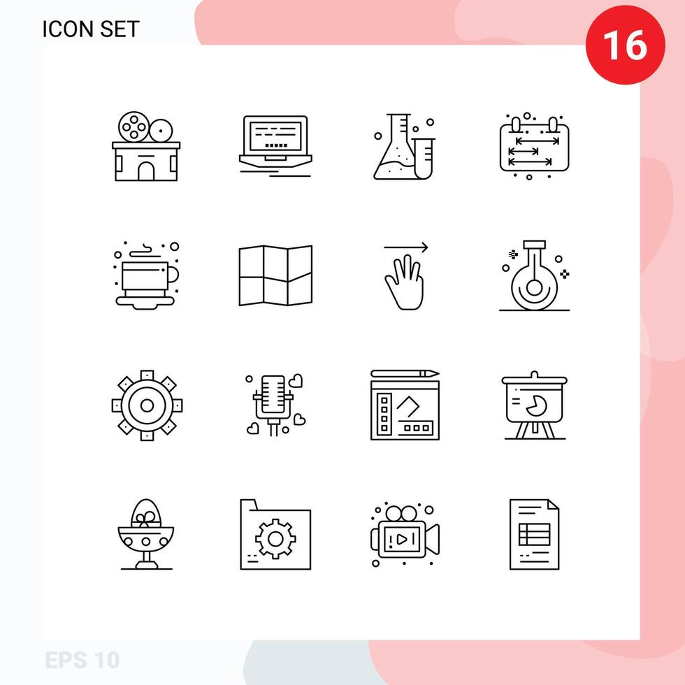 Modern Set of 16 Outlines Pictograph of tea breakfast tube schedule calendar Editable element Design Elements vector