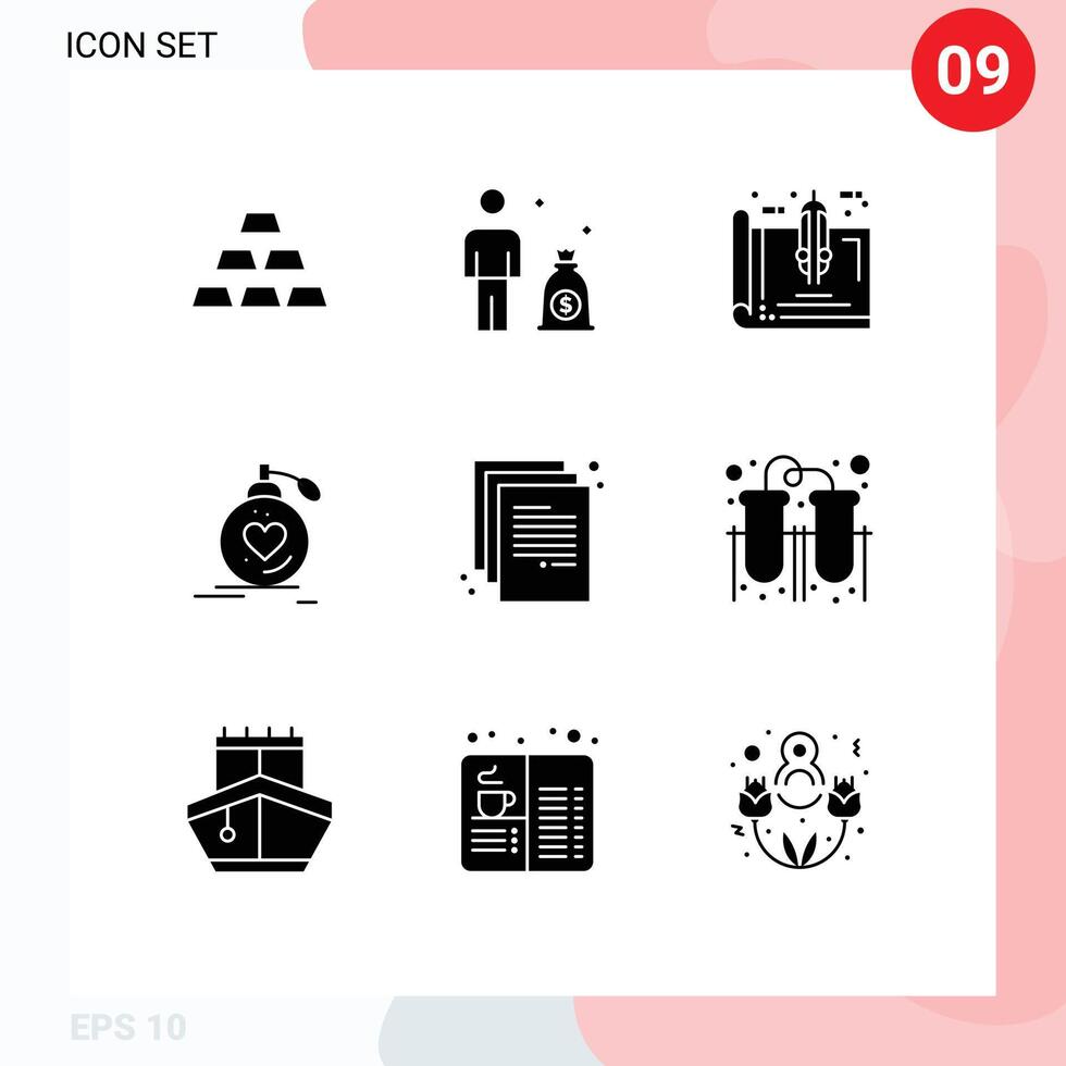 Universal Icon Symbols Group of 9 Modern Solid Glyphs of wedding perfume blueprint passion love Editable element Design Elements vector