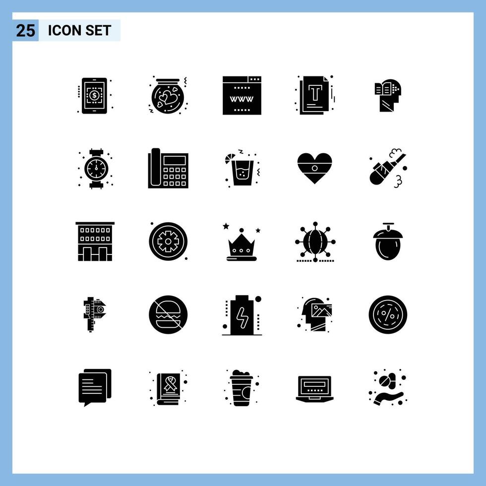 25 Universal Solid Glyphs Set for Web and Mobile Applications knowledge management box file site Editable element Design Elements vector