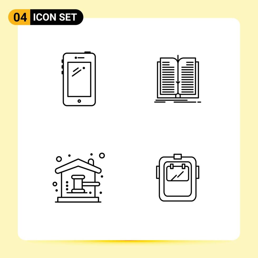 Stock element Icon Pack of 4 Line Signs and Symbols for phone auction huawei file court Editable element Design Elements vector