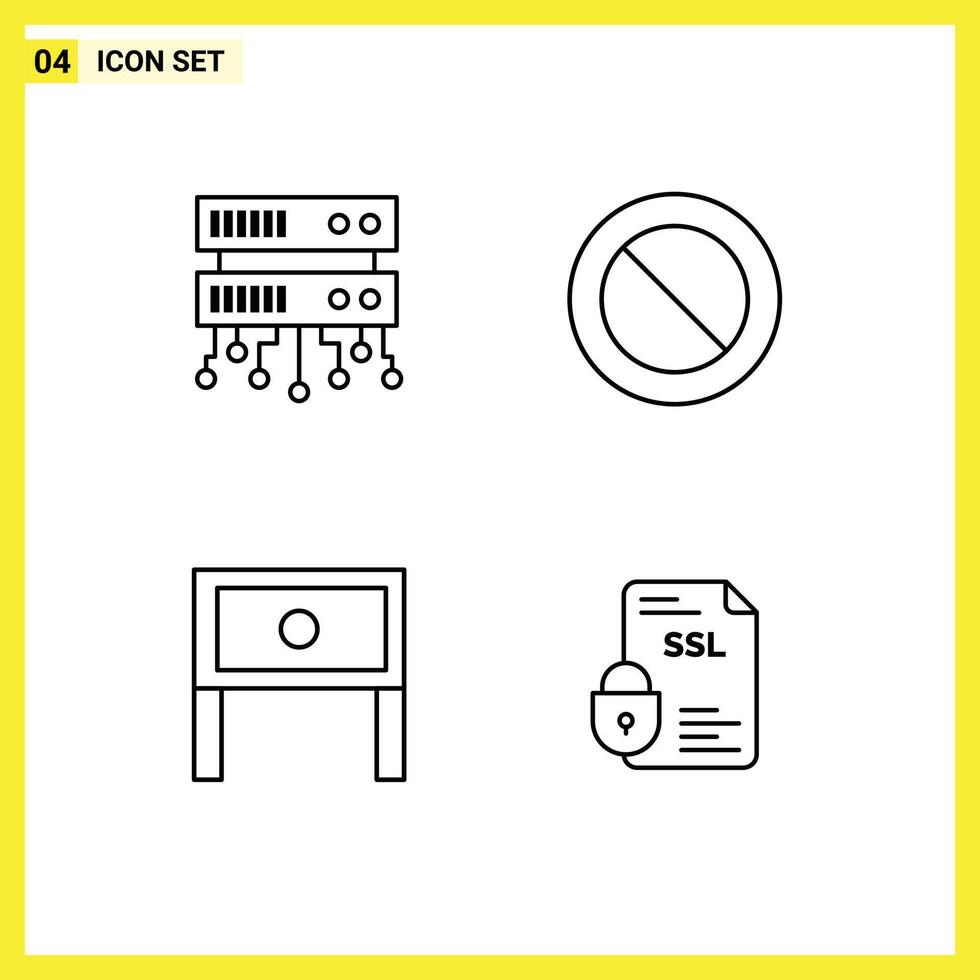 4 Universal Filledline Flat Colors Set for Web and Mobile Applications database server interior ban end banking Editable element Design Elements vector