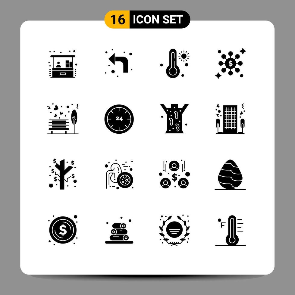 16 Universal Solid Glyph Signs Symbols of park love hot bench share Editable element Design Elements vector