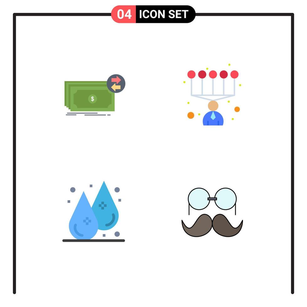 4 Universal Flat Icon Signs Symbols of banknotes humidity flow personal skills water Editable element Design Elements vector