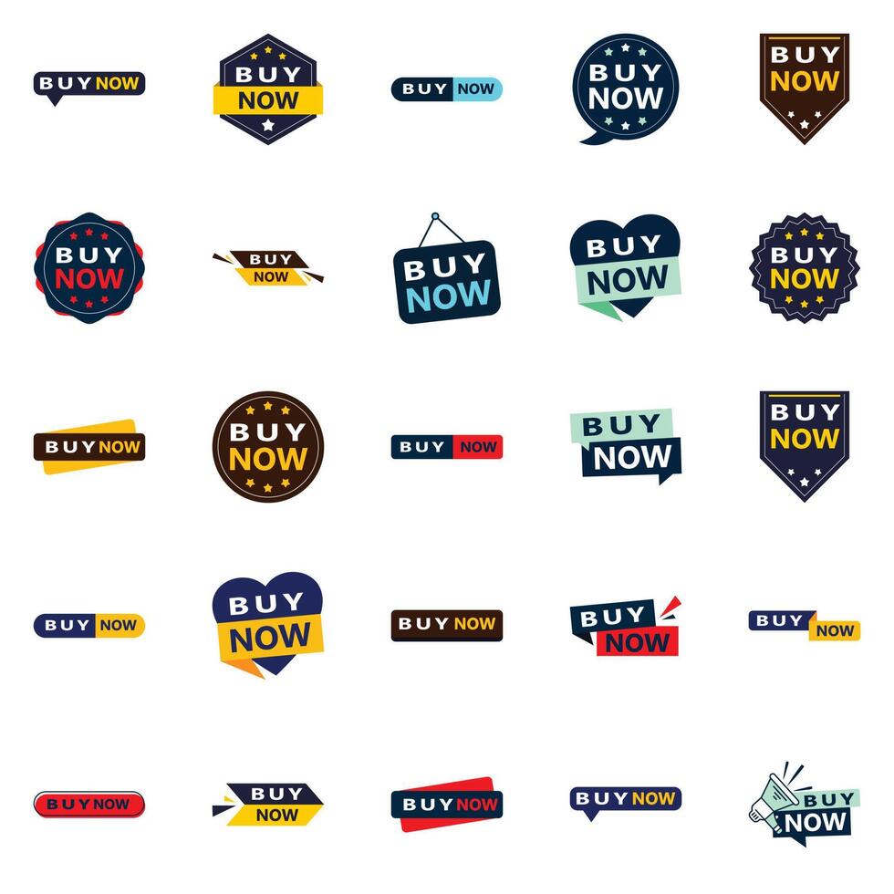 Buy Now 25 Fresh Typographic Elements for a lively buying campaign vector