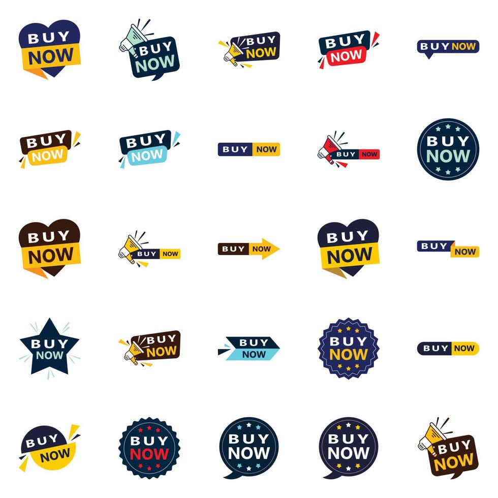 Buy Now 25 Fresh Typographic Elements for a lively buying campaign vector