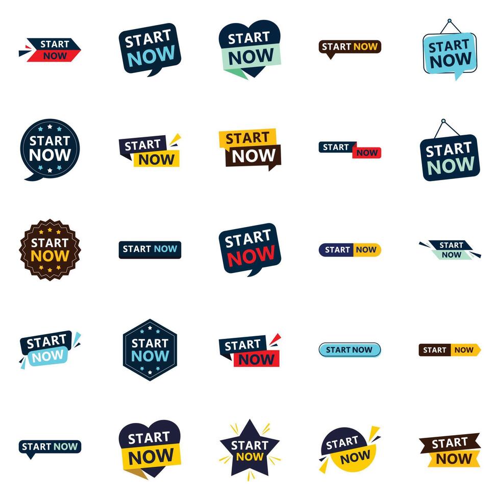 Start Now 25 Fresh Typographic Elements for a lively call to action campaign vector
