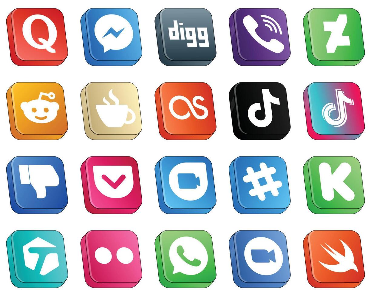 20 Professional Isometric 3D Social Media Icons such as tiktok lastfm and streaming icons High quality and creative vector