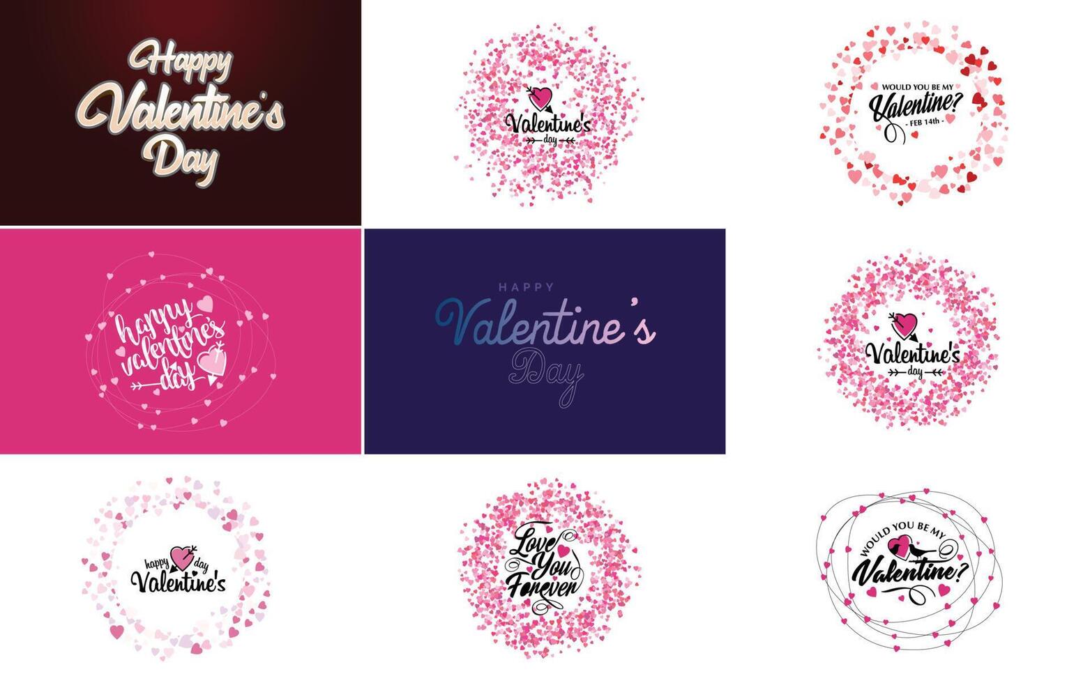 Hand drawn black lettering Valentine's Day and pink hearts on white background illustration suitable for use in design of cards banners logos flyers labels icons badges and stickers vector