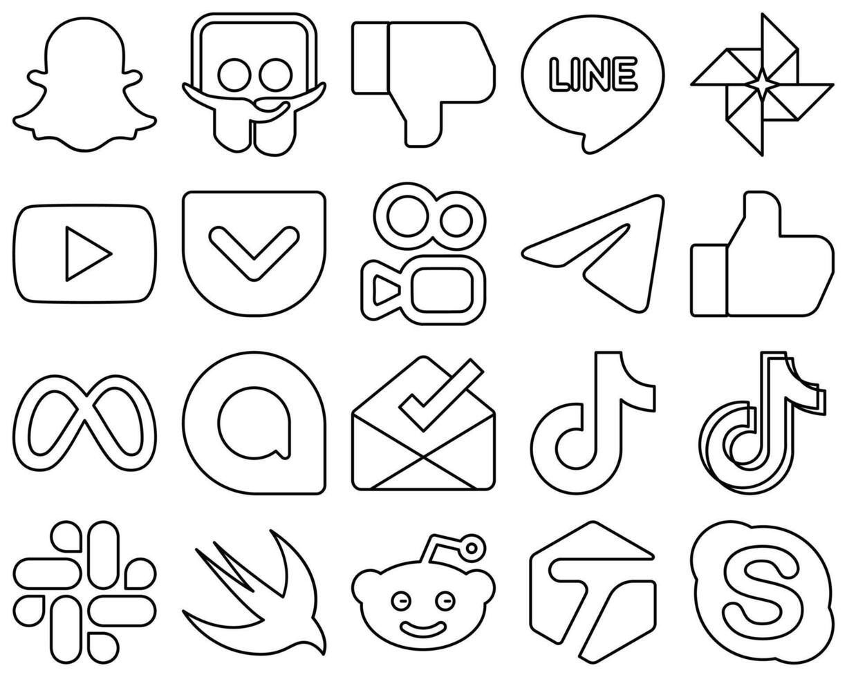 20 Attractive and creative Black Line Social Media Icons such as google allo meta pocket and facebook icons Versatile and professional vector