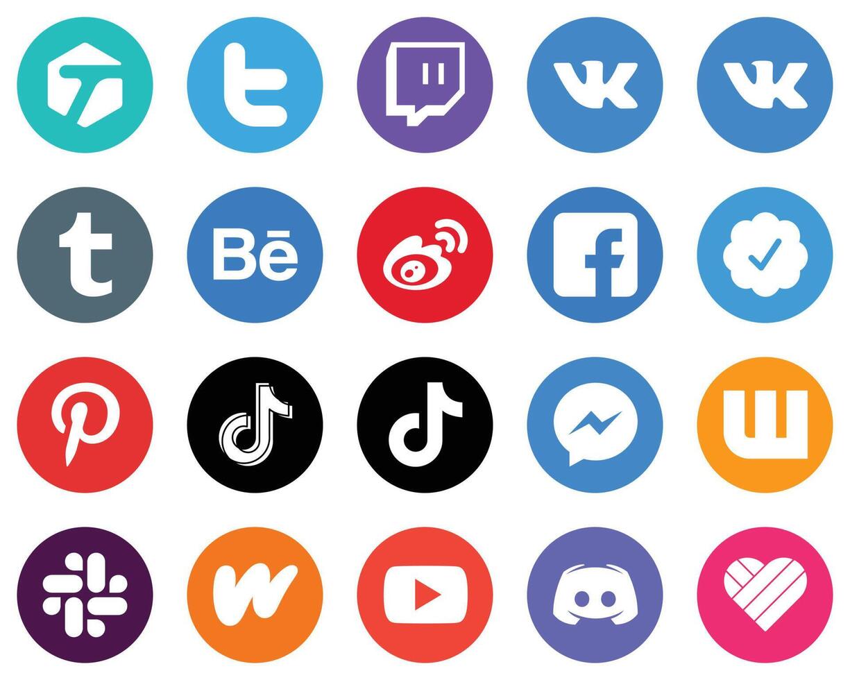 20 Versatile White Icons douyin pinterest sina twitter verified badge and fb Flat Circle Backgrounds vector