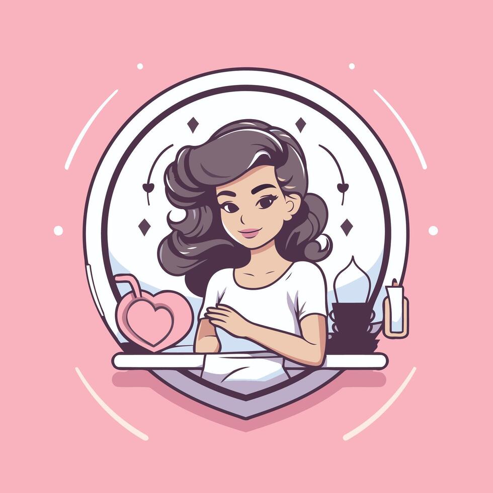 Girl with a cup of coffee illustration in cartoon style vector