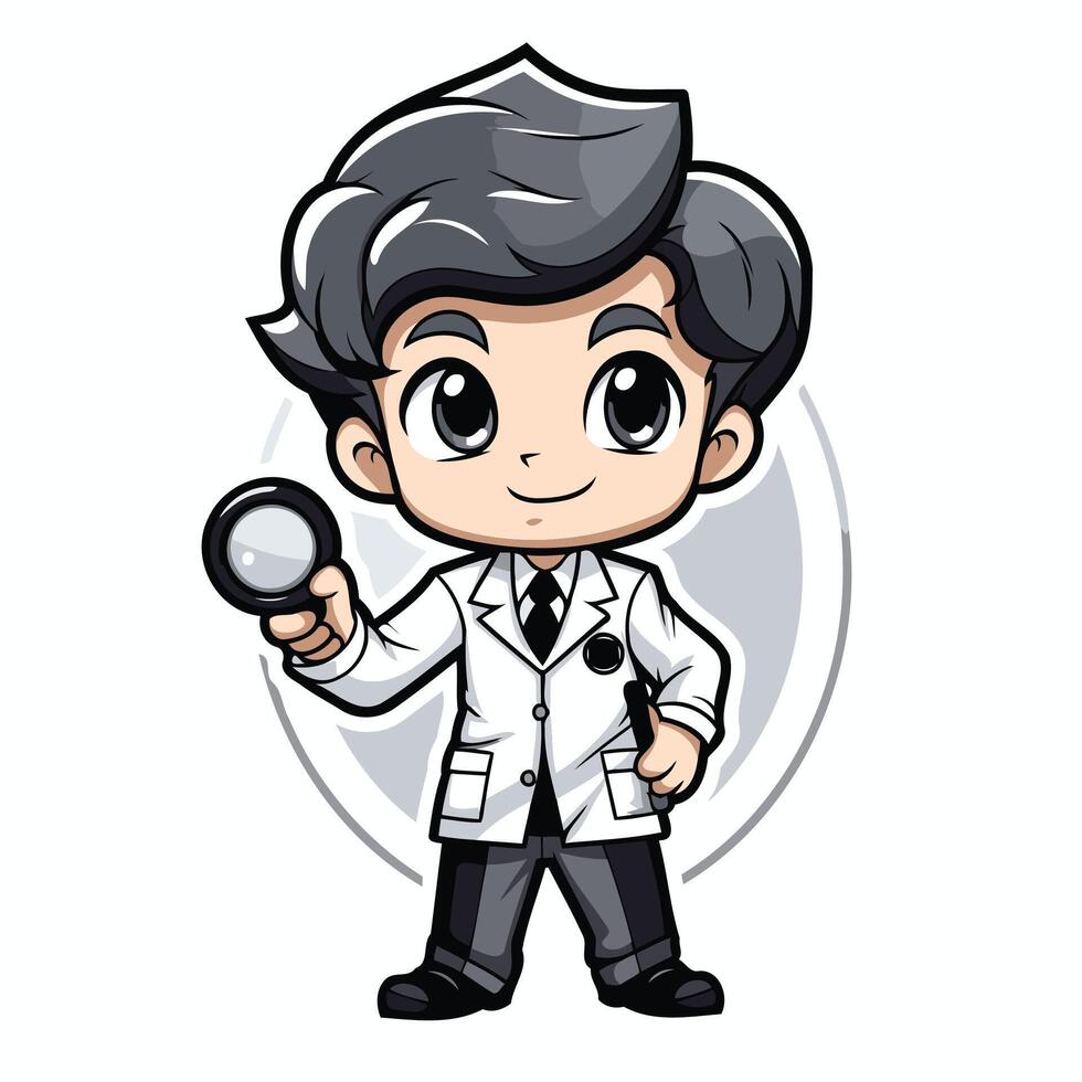 Scientist Boy Holding Magnifying Glass Cartoon Mascot Character element vector