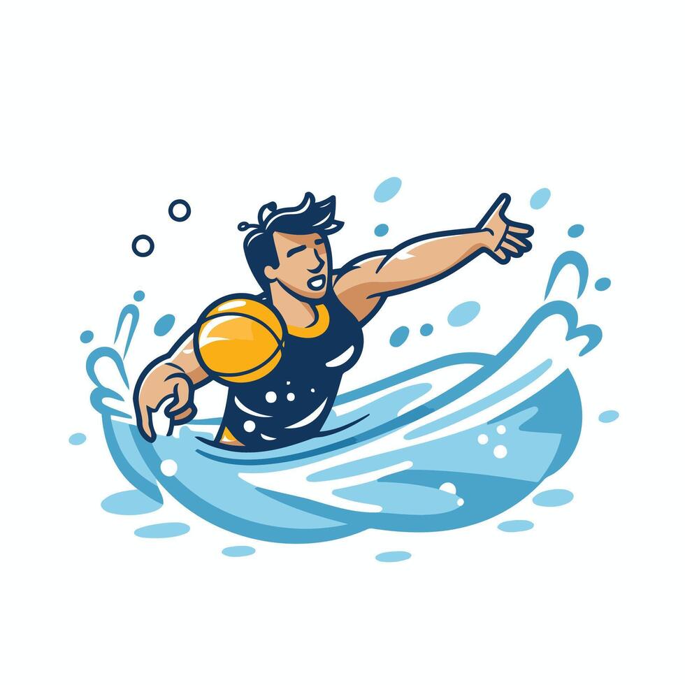 Water polo player on the wave illustration on white background vector