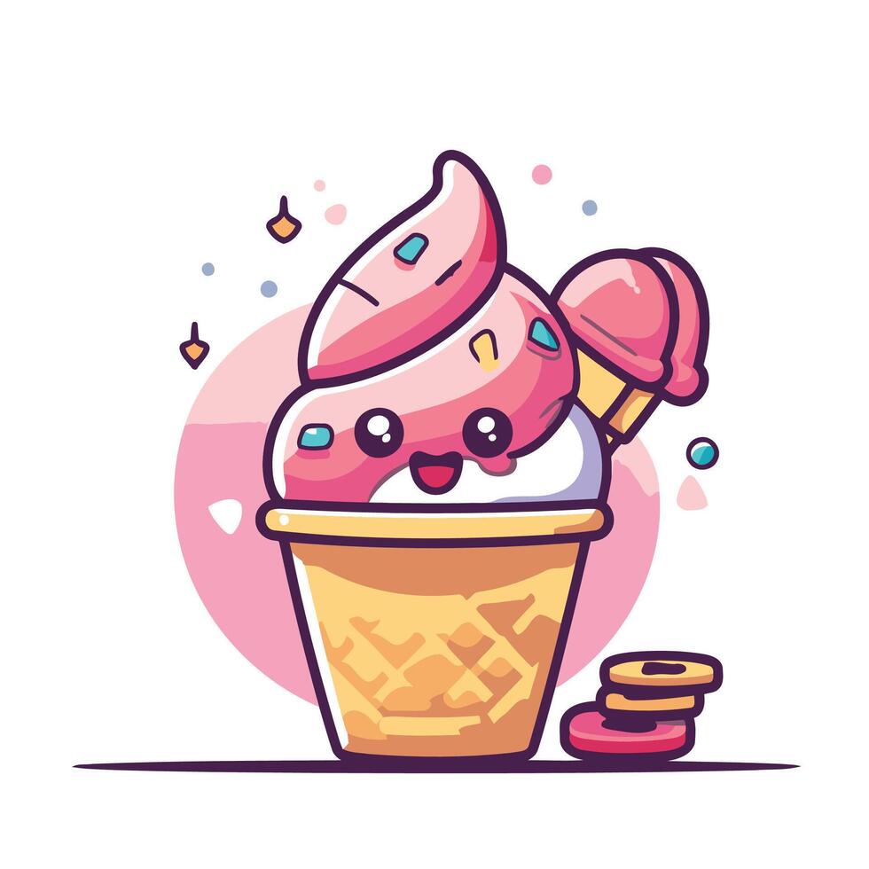 Cute ice cream in a waffle cup element illustration vector
