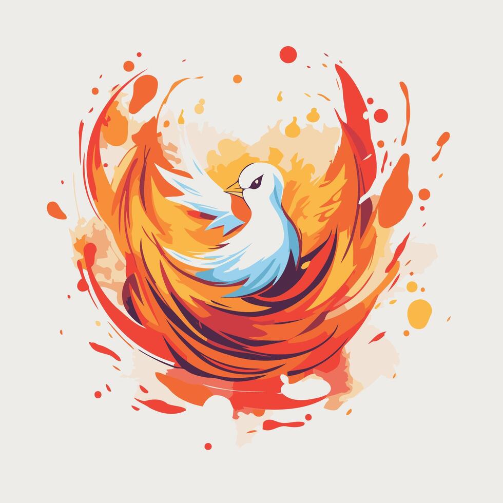 illustration of a dove on a fire background Design element vector