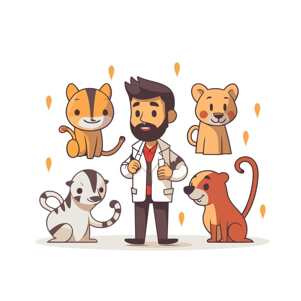 Cartoon element illustration of a man in a business suit standing with his pets vector