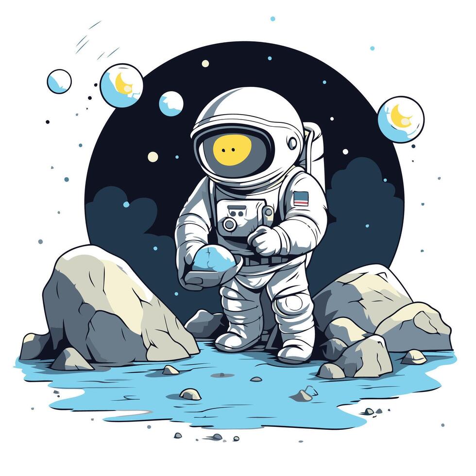 Astronaut on the background of the moon element illustration vector