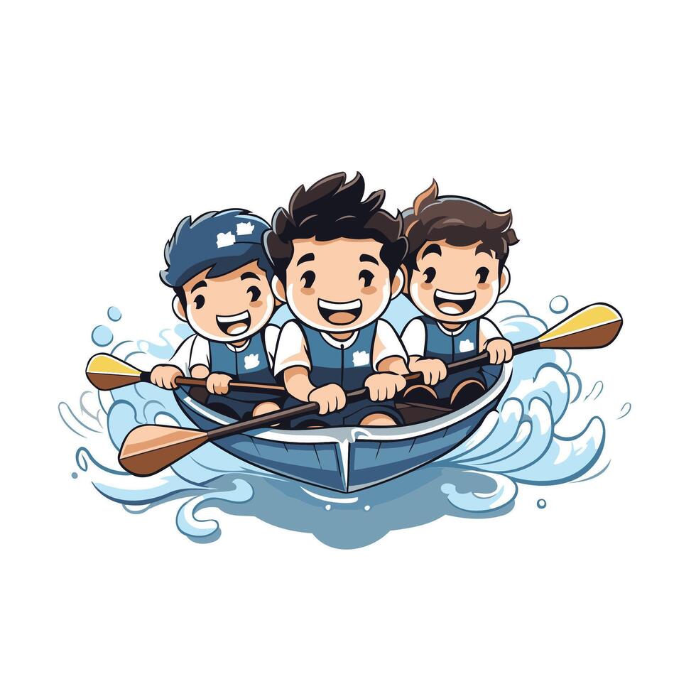 Group of children rowing in a boat Cartoon element illustration vector