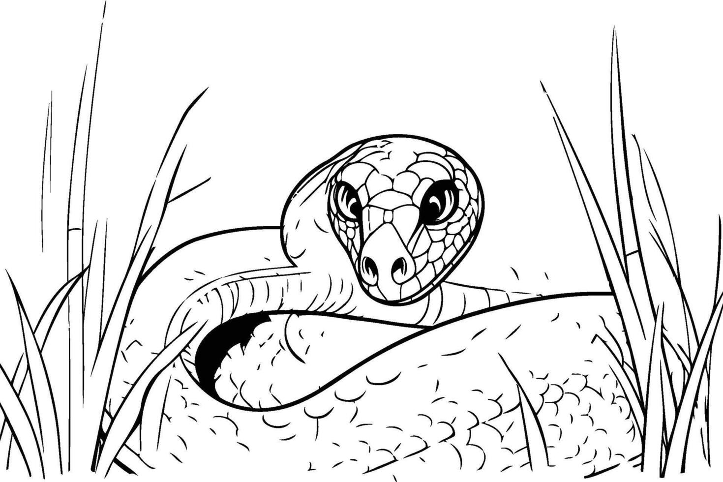 snake in the grass element illustration coloring book for adults vector