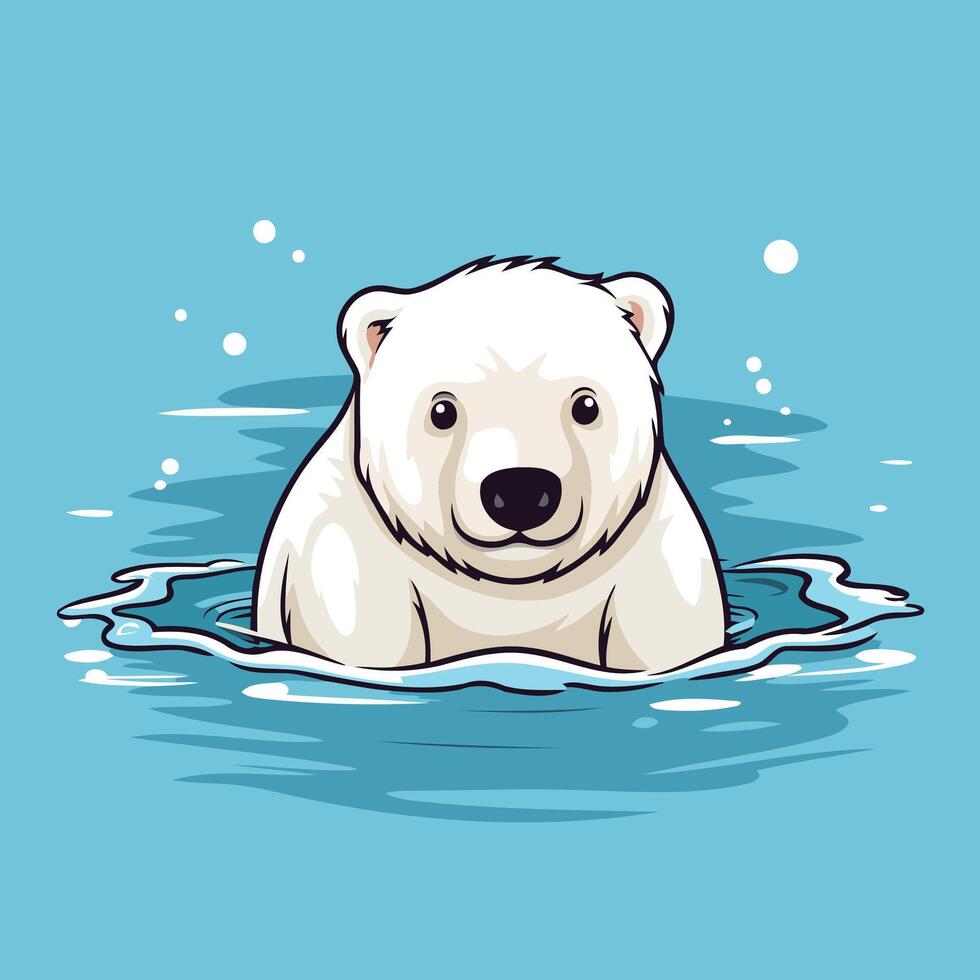 Polar bear swimming in the water Cute cartoon element illustration vector