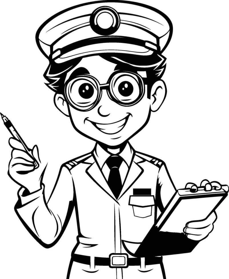 Pilot Cartoon Mascot Character with Clipboard Illustration vector