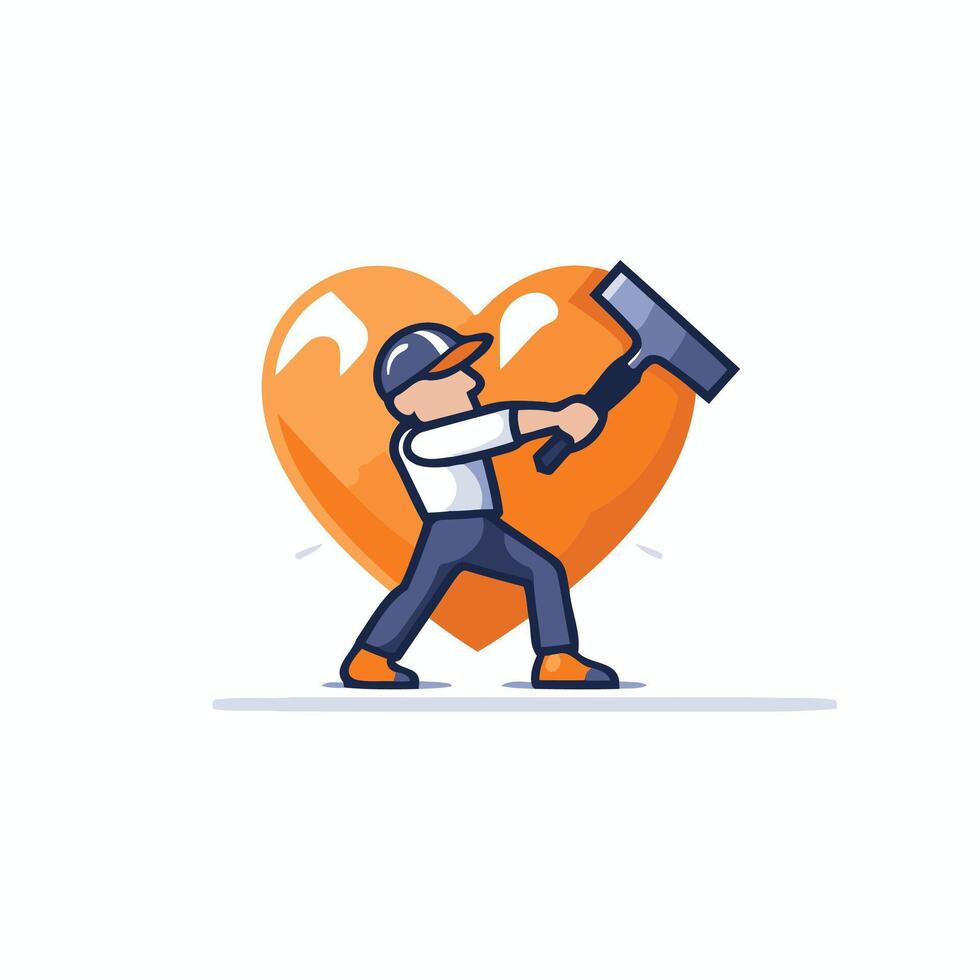 Flat design element illustration concept of man breaking heart with hammer vector