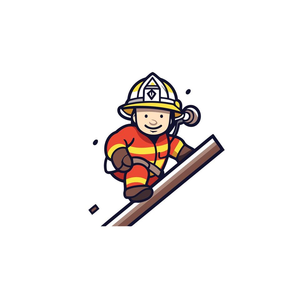 Firefighter with ladder illustration of fireman in uniform vector
