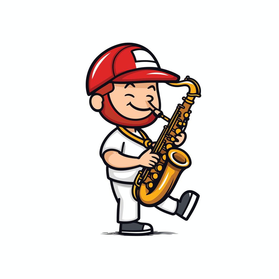 Cartoon boy playing the saxophone on white background element illustration vector