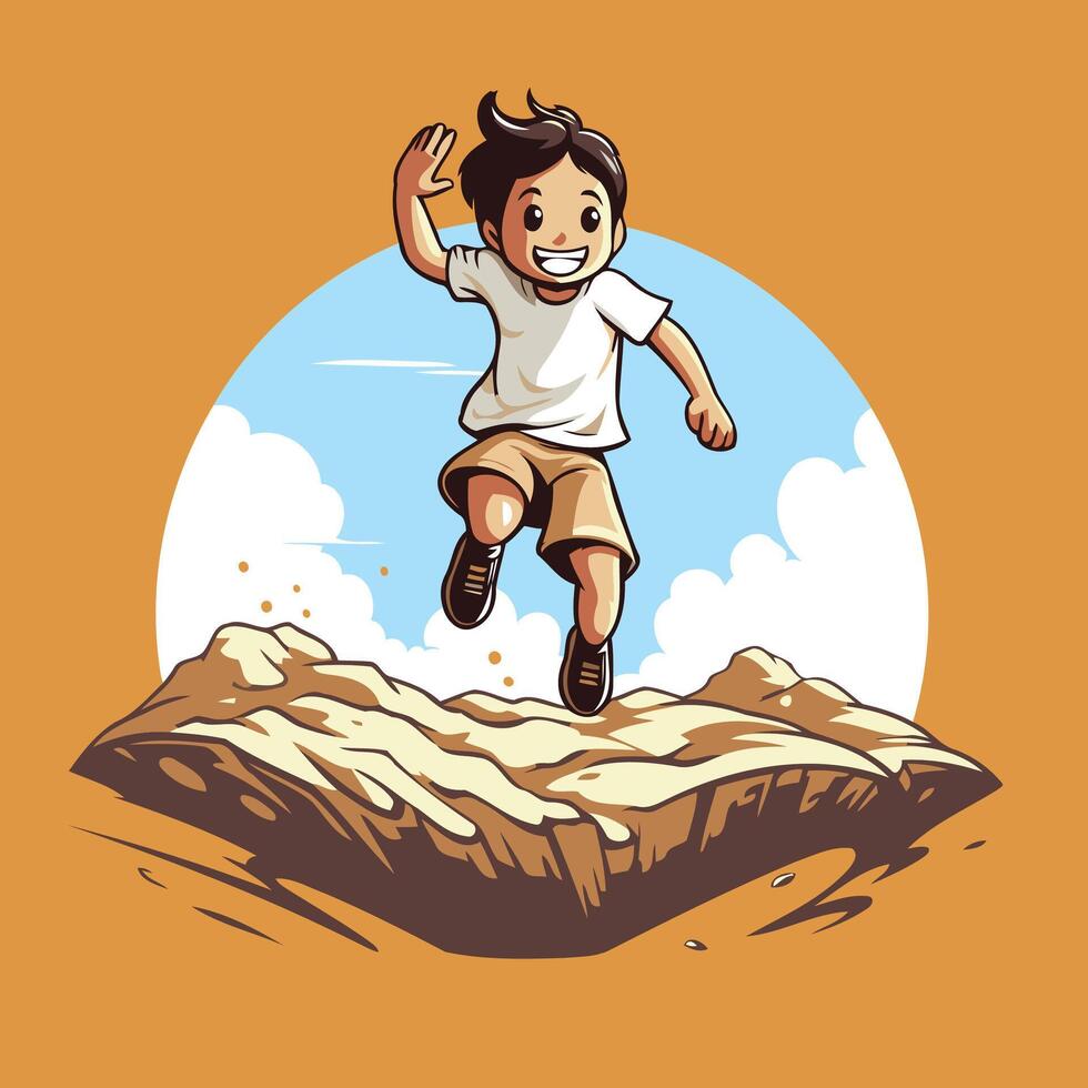 Boy jumping from the cliff element illustration of a little boy jumping from the cliff vector