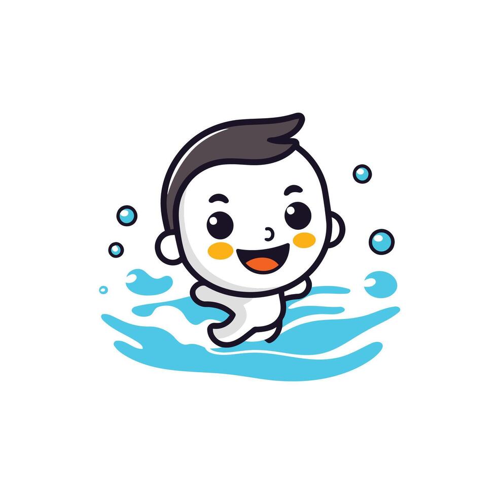 Cute Kid Swimming Cartoon Mascot Icon Logo Design Element vector