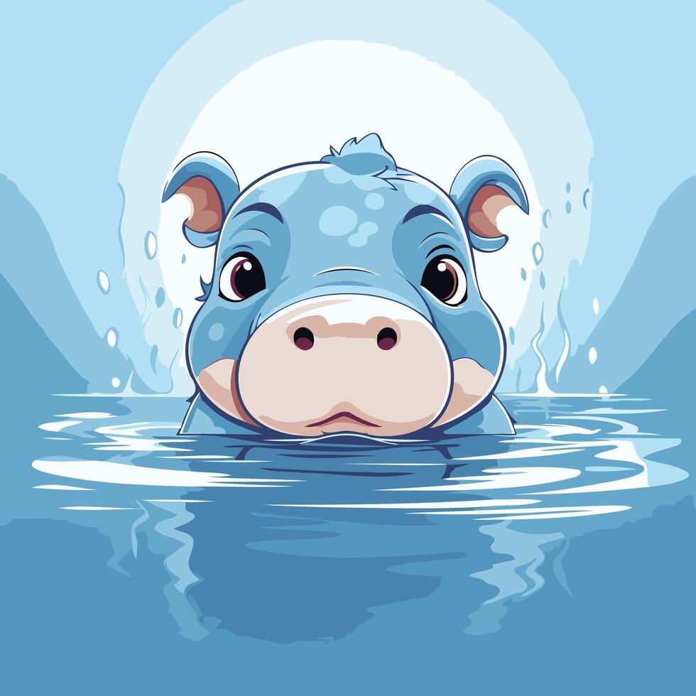Cute hippopotamus in the water illustration of a cartoon character vector