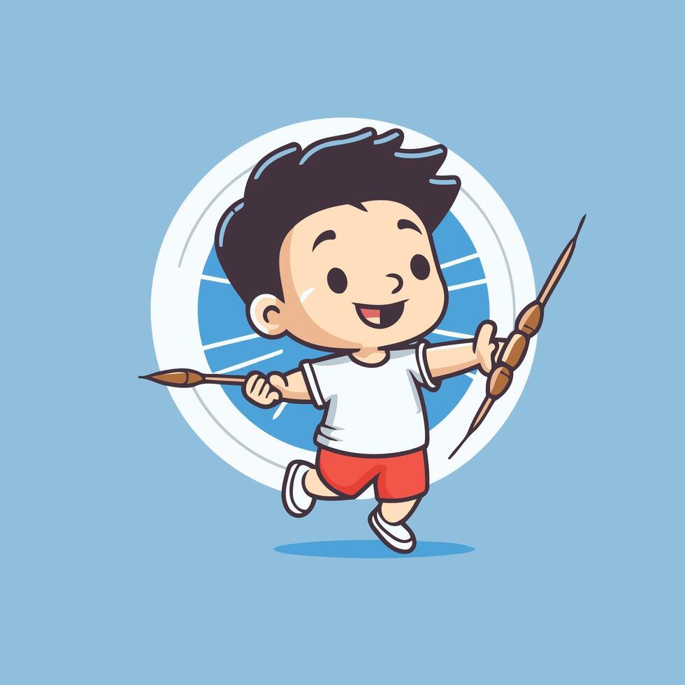 Cute boy holding a spear element illustration Cartoon style vector