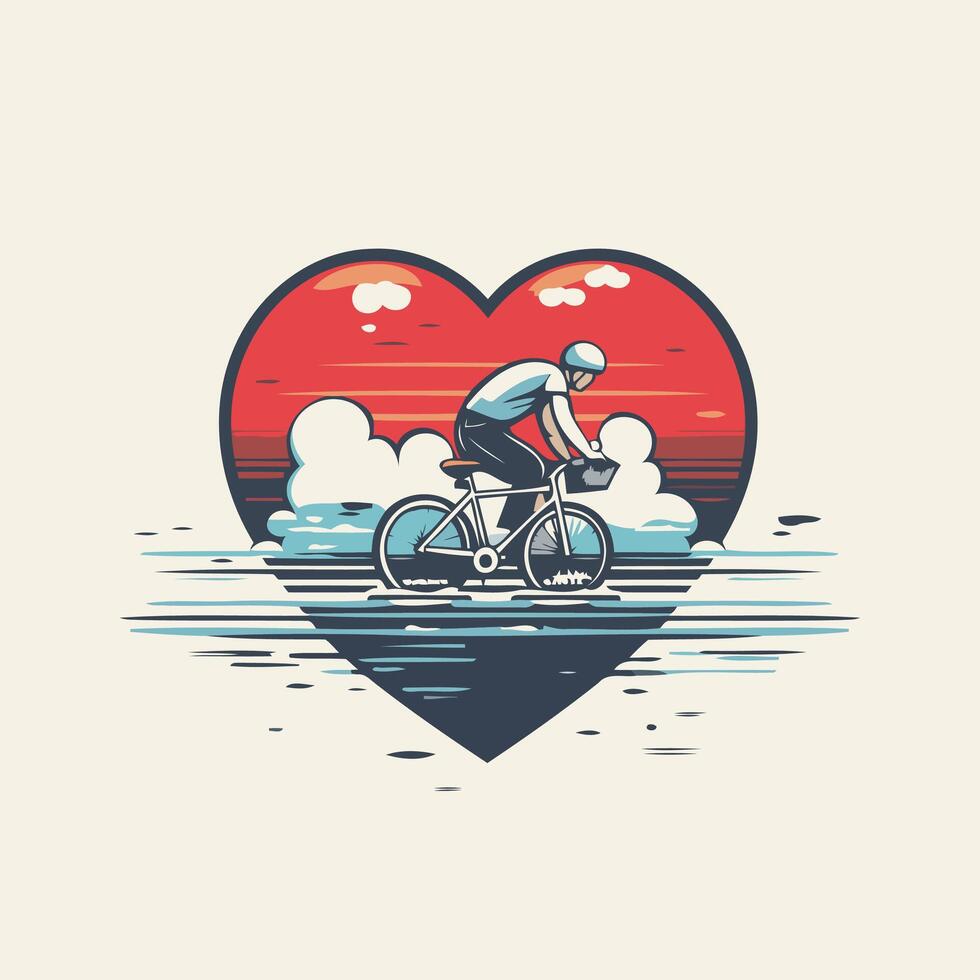 Cyclist in the heart element illustration on a white background vector