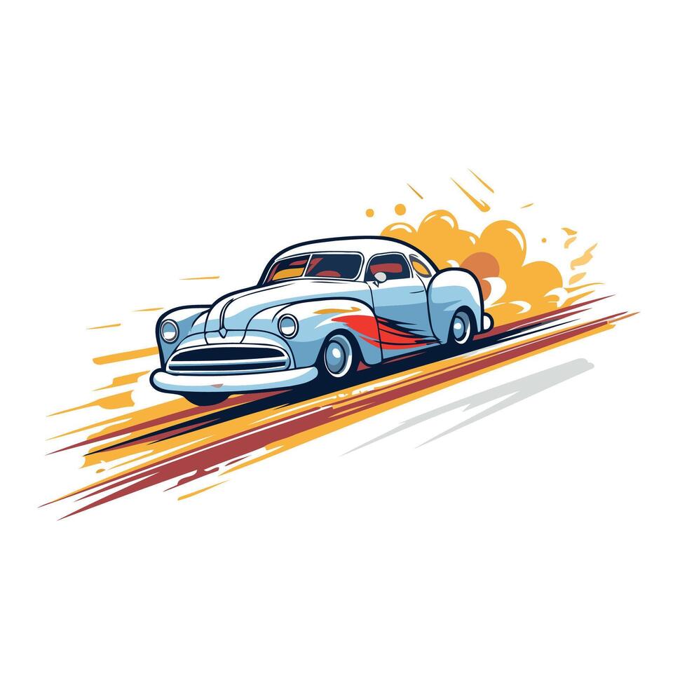 Classic american car on the road element illustration on white background vector