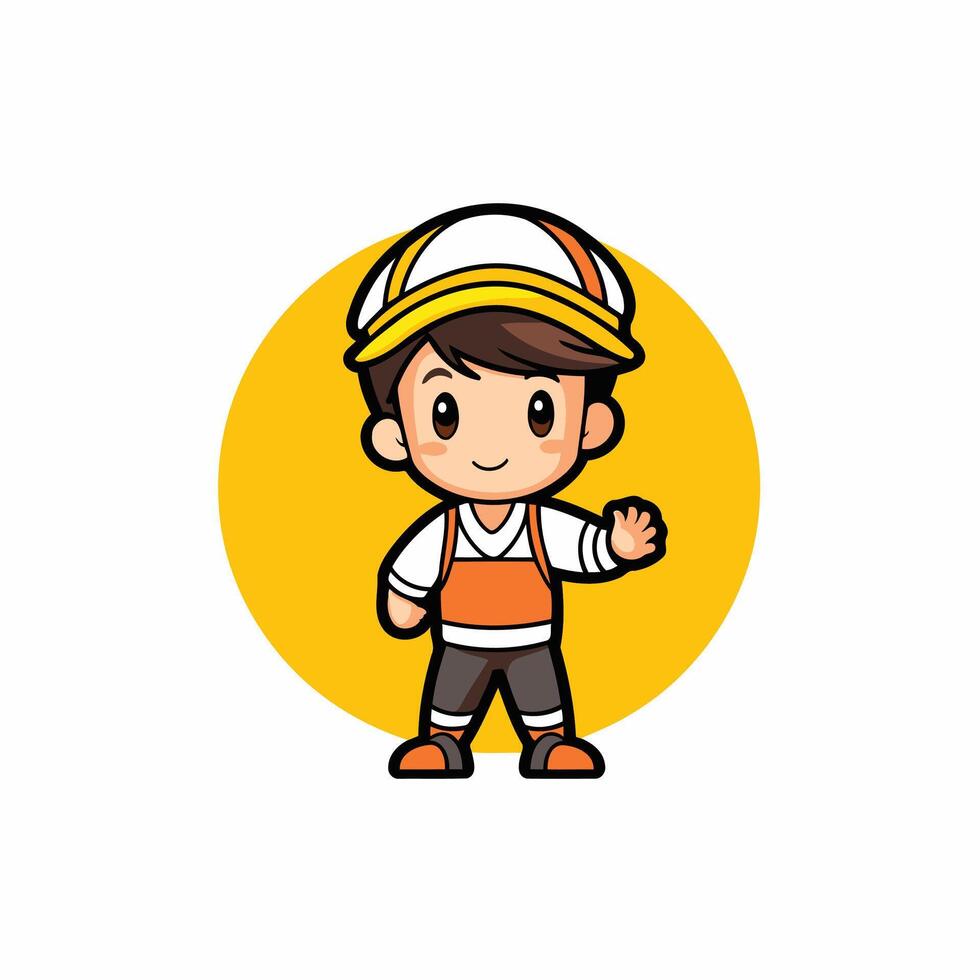 Cute little boy wearing safety helmet cartoon element illustration on white background vector