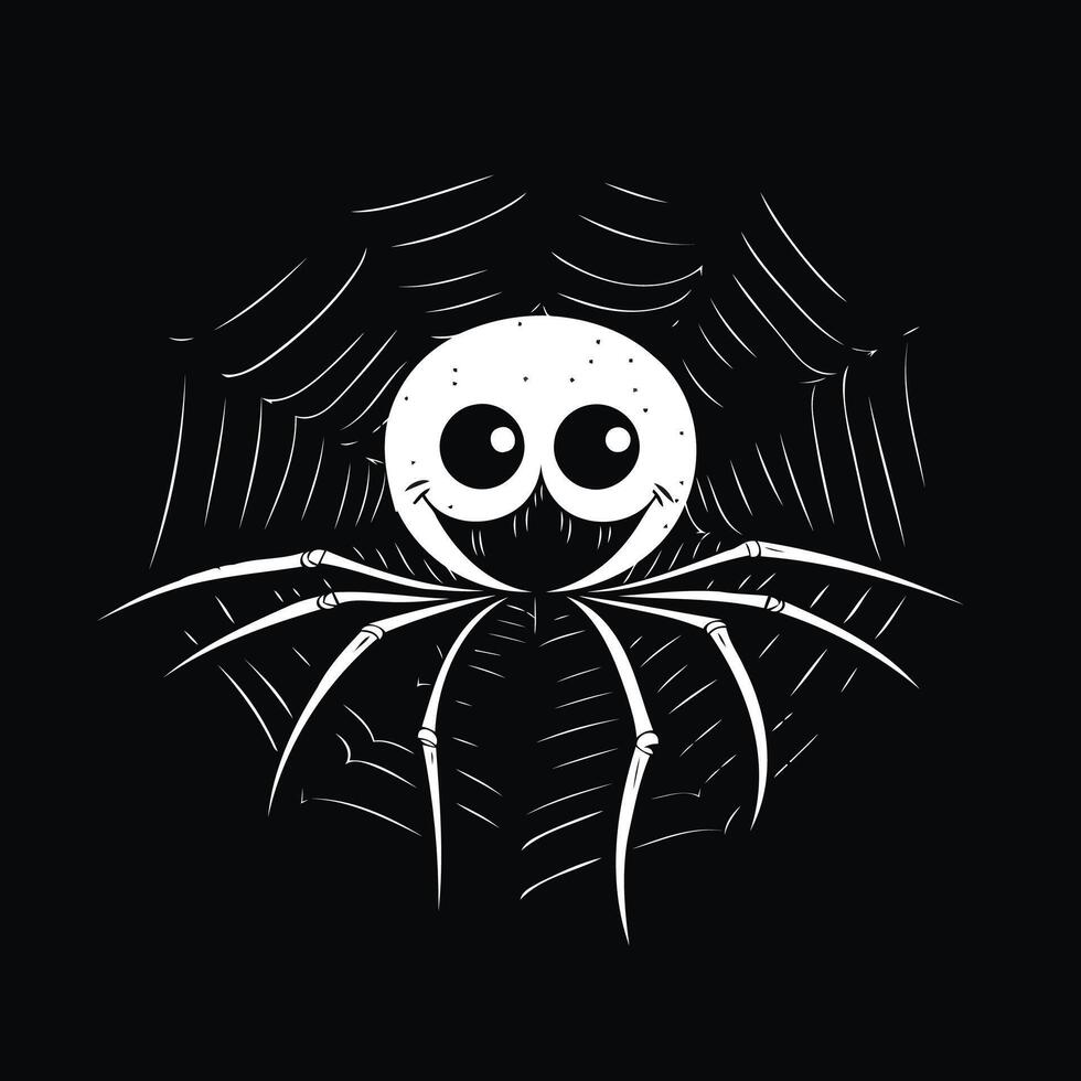 Cute cartoon spider on a web element illustration on black background vector