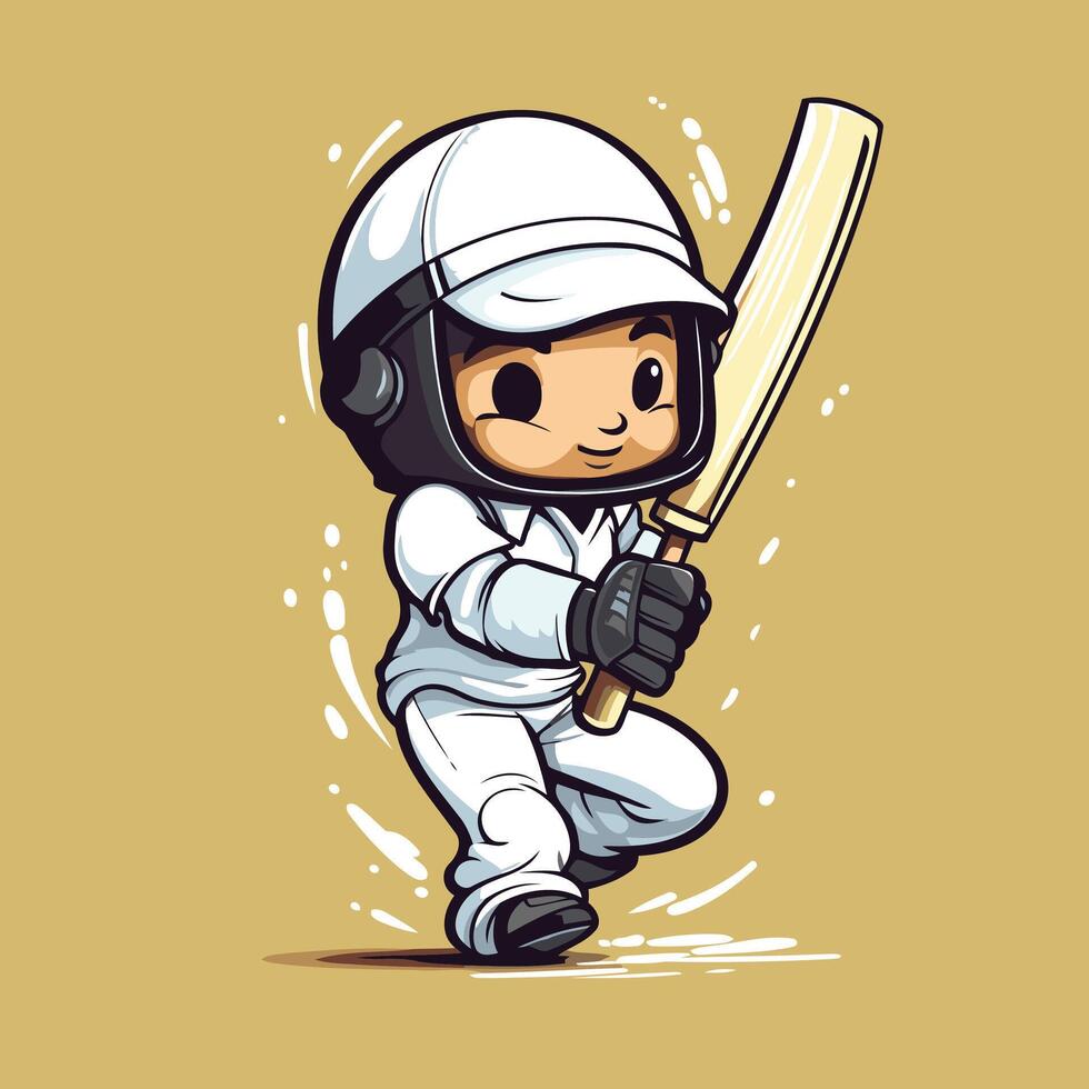 Cricket player with bat and helmet element cartoon illustration vector