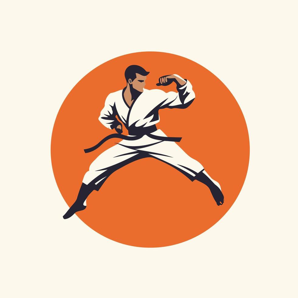 Taekwondo icon element illustration of a karate man performing a kick vector