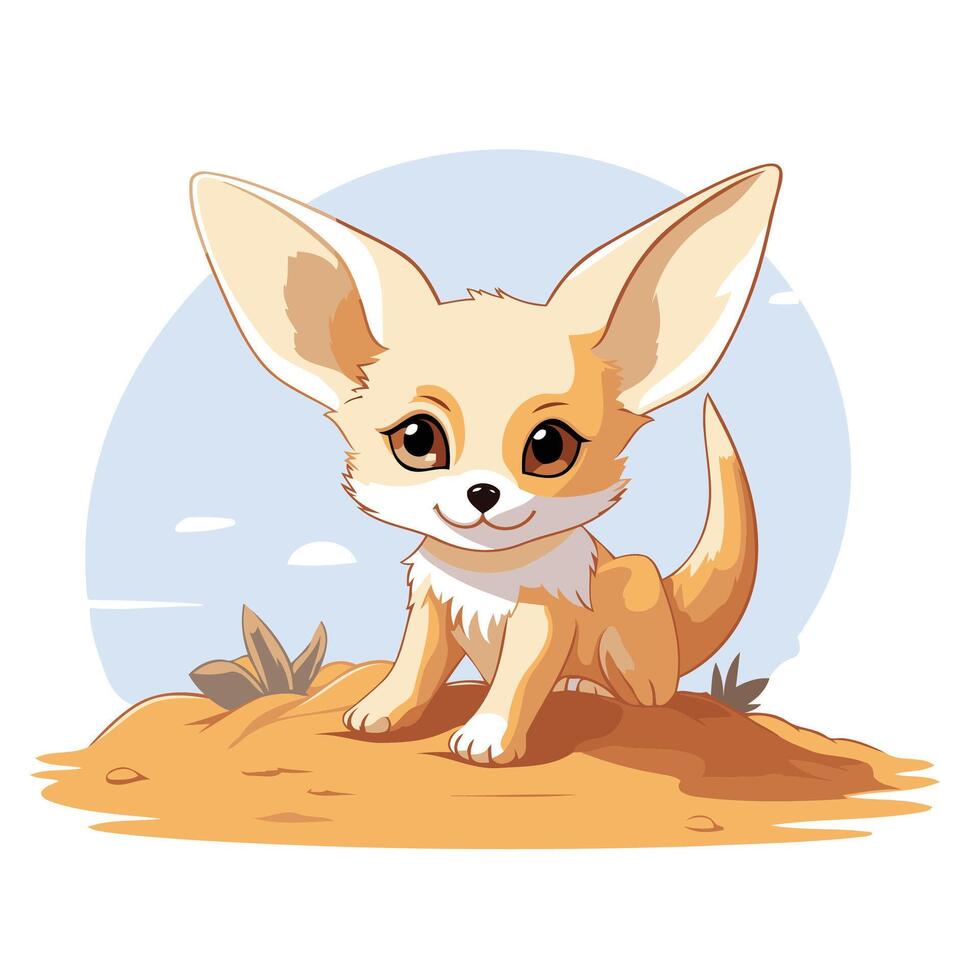 Cute little fox sitting on the sand Cartoon element illustration vector