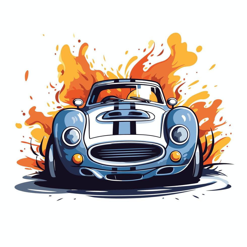 element illustration of a classic car on fire background Design element for poster card banner vector