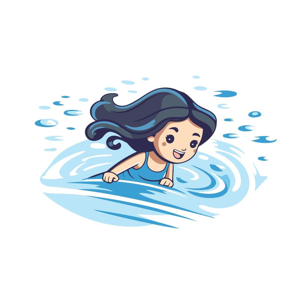 element illustration of a girl swimming in the pool Cartoon style vector