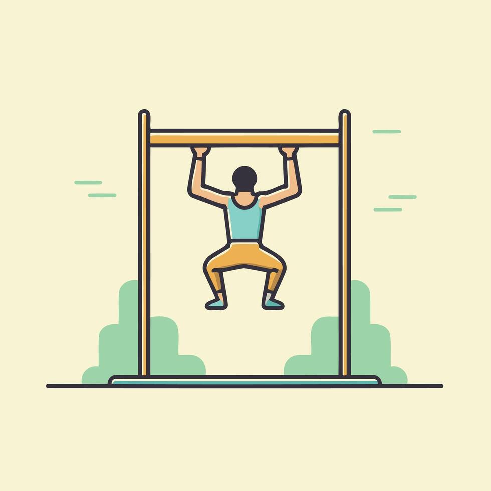 Man doing pull ups on horizontal bar Flat style illustration vector