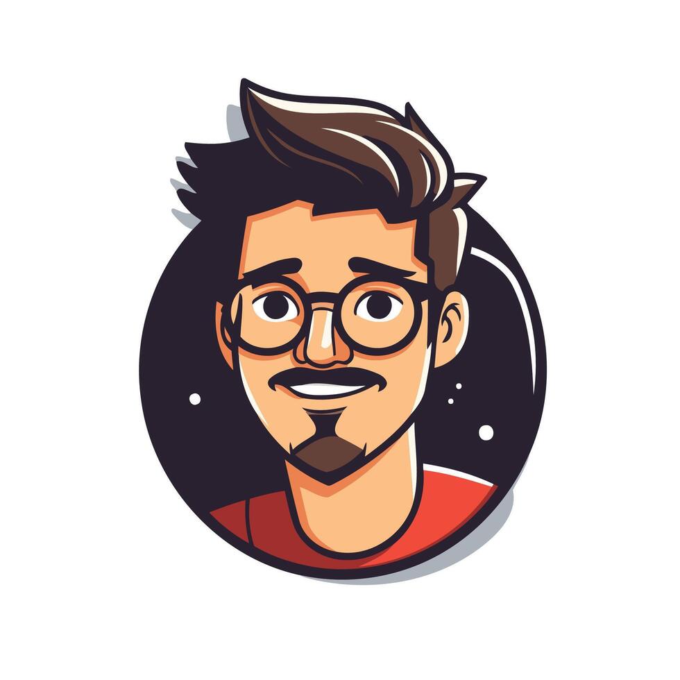element illustration of a hipster man with glasses and beard in circle vector