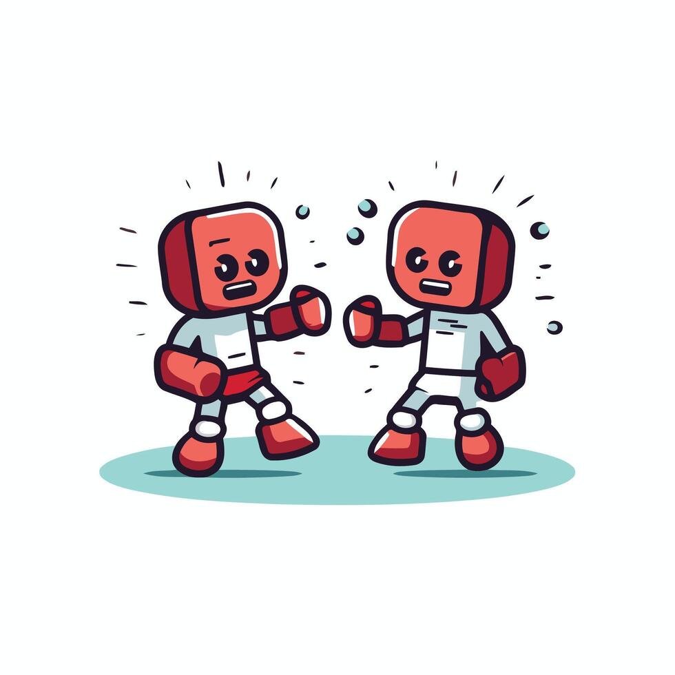 Cute robot fight with boxing gloves element cartoon character illustration vector