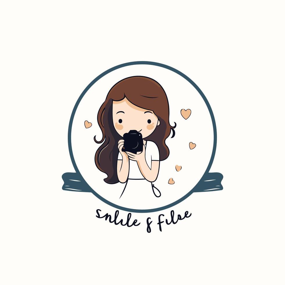element illustration of a girl with a camera on a white background vector