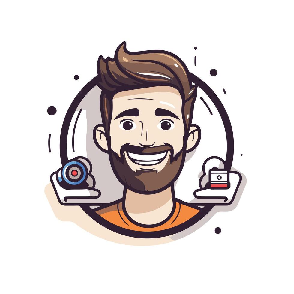 Hipster man with beard element illustration in cartoon style vector