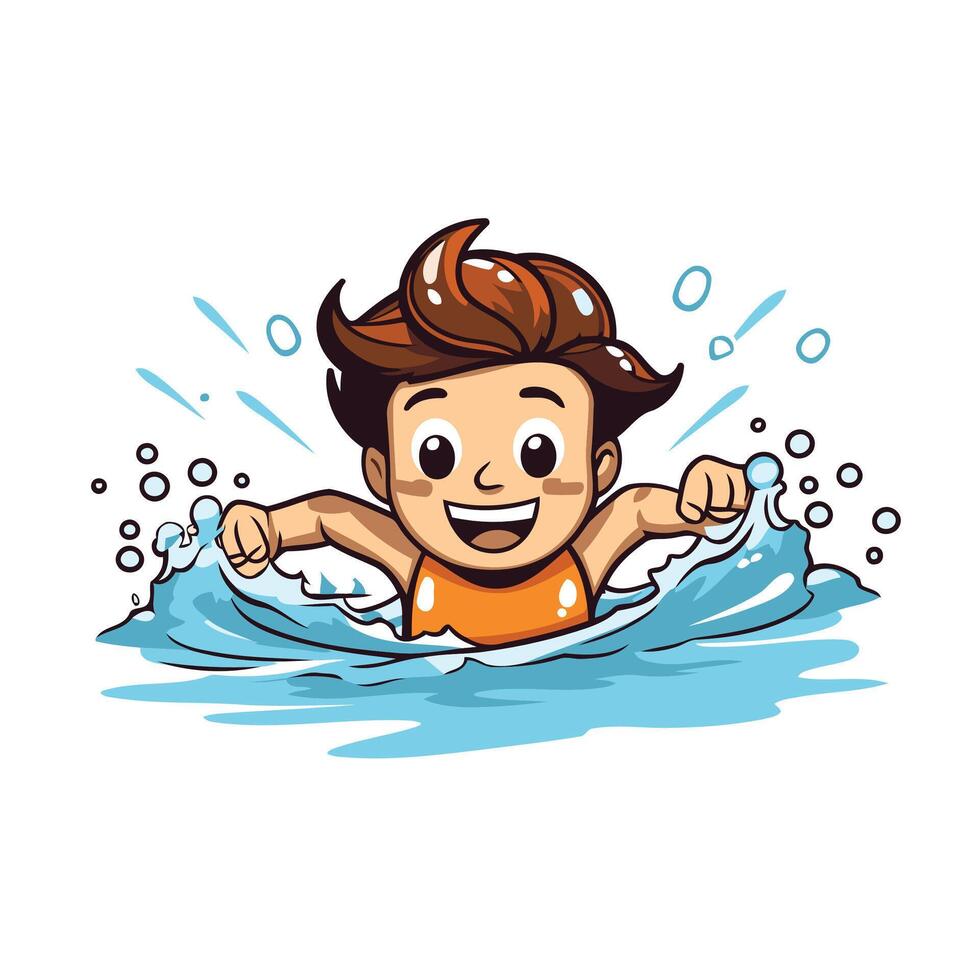 Little boy swimming in the sea illustration on a white background vector